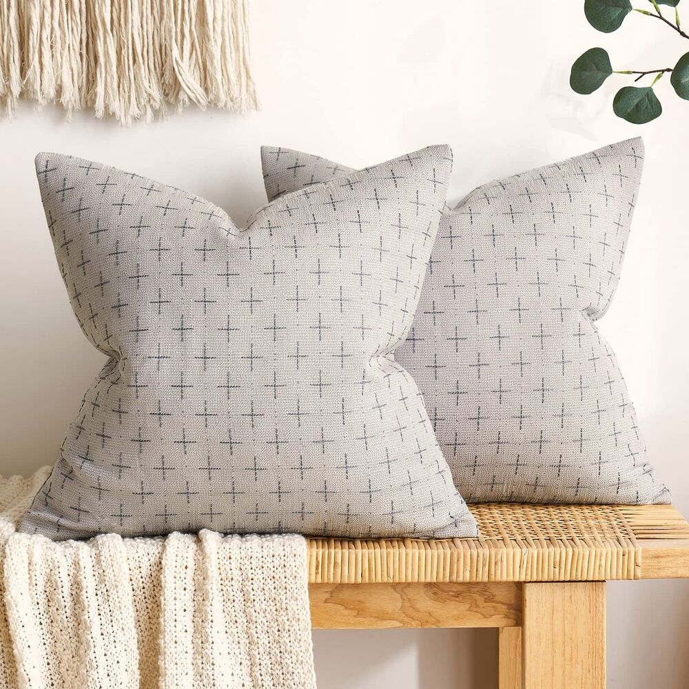 Miulee Pack of 2 Textured Burlap Linen Throw Pillow Covers 24x24 Inch Light Grey